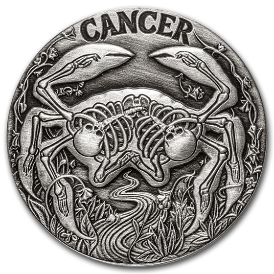 1 oz Silver Antique Round - Zodiac Skull Series (Cancer) 1 oz Silver Antique Round - Zodiac Skull Series (Cancer)